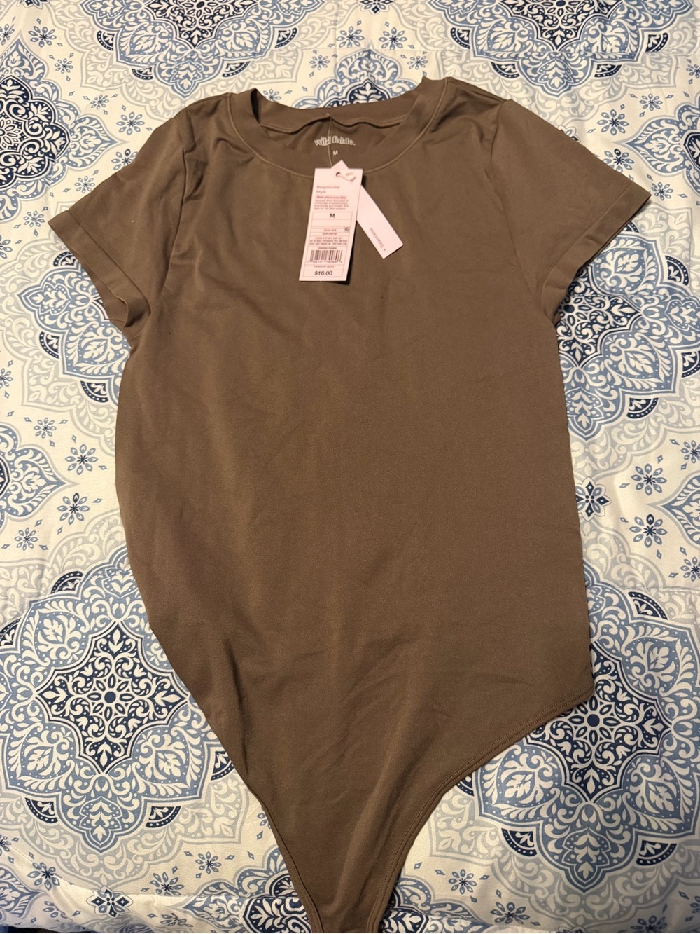 Basic Short Sleeve Bodysuit in Olive Brown